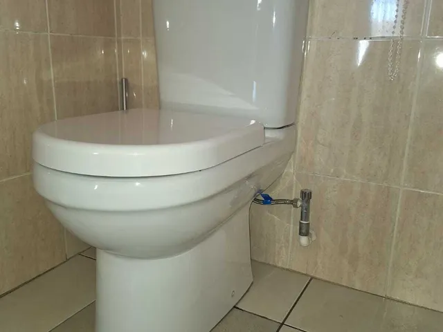 Newly installed toilet in a renovated bathroom